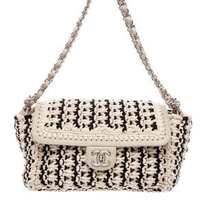 CHANEL Black and Cream Crochet Shoulder Bag